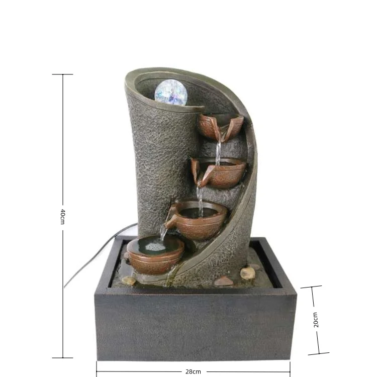 Hot sale Resin Plastic base  Rockery water tabletop Fountains desktop decoration indoor Classical fountain with led light