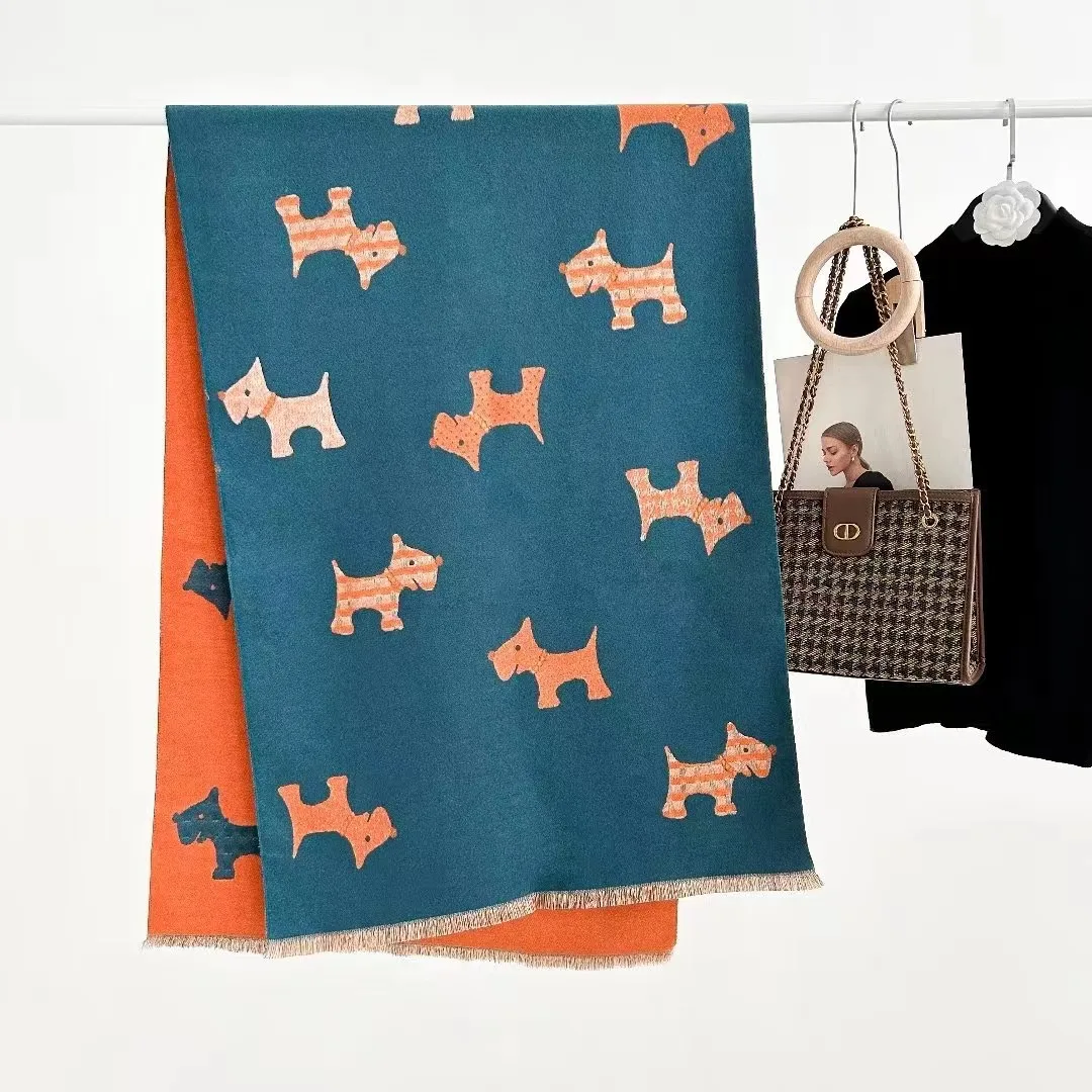 Wholesale Fashion Soft Thick Winter Dog Pattern Scarves Wrap Girls Pashmina Cashmere Scarf Shawl Blanket
