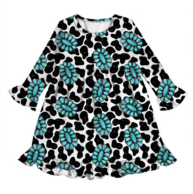 Hot Selling Winter Fall Infant Long Sleeve Toddler Girl Pearl Dresses With Ruffle Custom Print Kids Twirl Dress