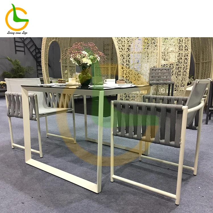 Leisure Waterproof Bistro Terrace Rope Woven Dinning Chair Aluminium Outdoor Furniture for Garden Home Furniture Dining Chair
