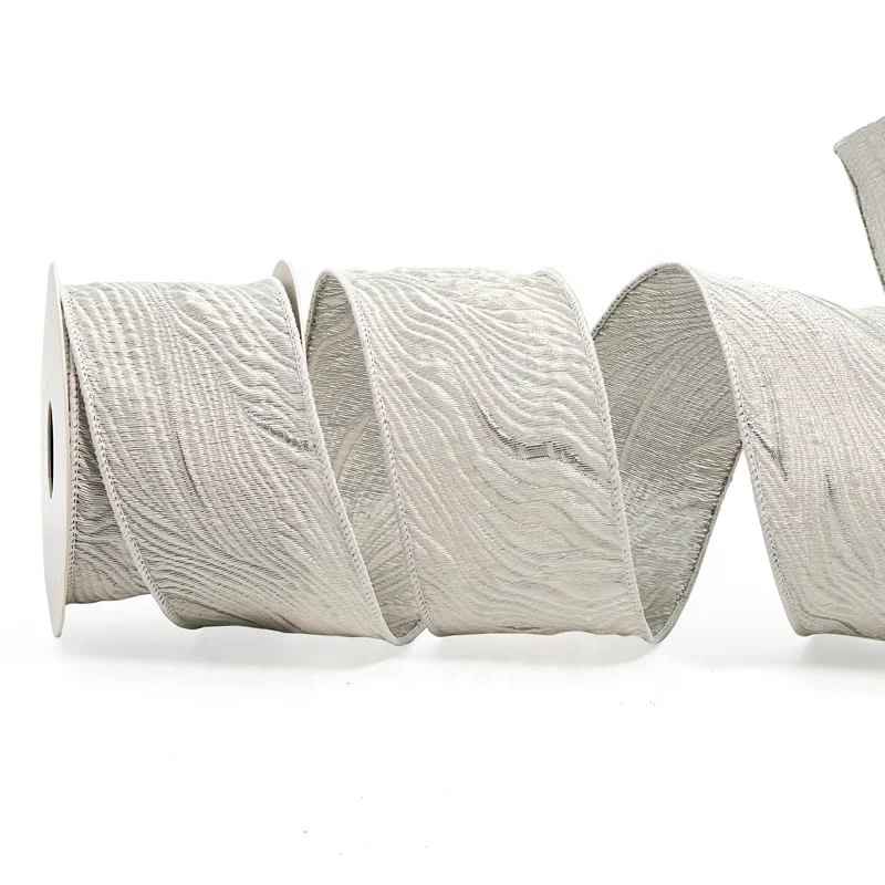 Silver Yarn Wholesale 2.5 Inch Christmas Luxury Jacquard Wired Ribbon For Crafts Wreath