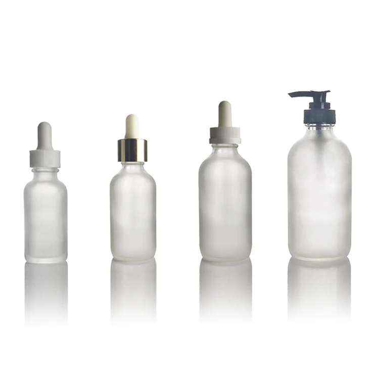 cosmetic spray pump clear frosted glass boston round bottle 4oz 8oz cosmetic bottle