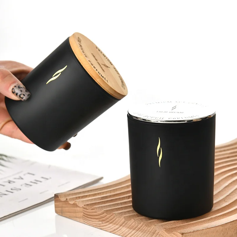 Halloween Craft Candle Jars Matte black Empty glass Candle Vessel with laser logo metal lid and box for candle making