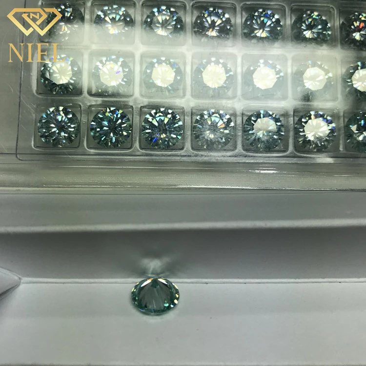 Champagne Blue Synthetic (lab Created) Round Brilliant Cut Color Play or Fire Precis Pedras Moissanite