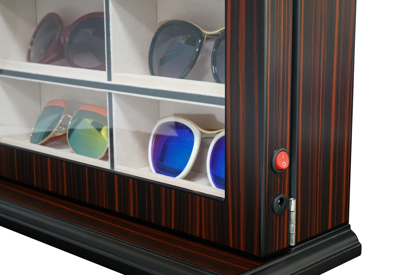 Sonny Custom Luxury LED 14 Slots Wooden Eyeglasses Display Eyewear Organizer Spectacles Collection Sunglasses Storage Box