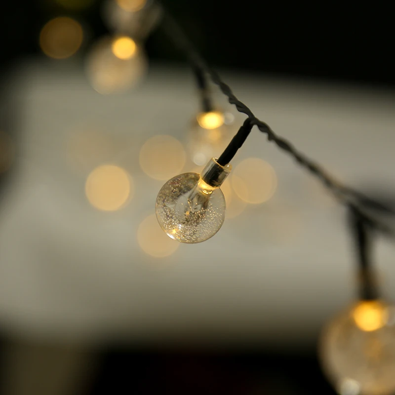 Outdoor Waterproof 48ft Crystal Globe Lights 8 Lighting Modes Holiday Party Garden Yard Decoration 30 LED Solar String Lights