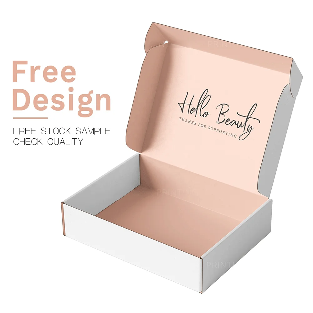 Custom Logo Beige Color Cardboard Skincare Gift paper Shipping Mailing box Corrugated Makeup Wig Peach Packaging Box