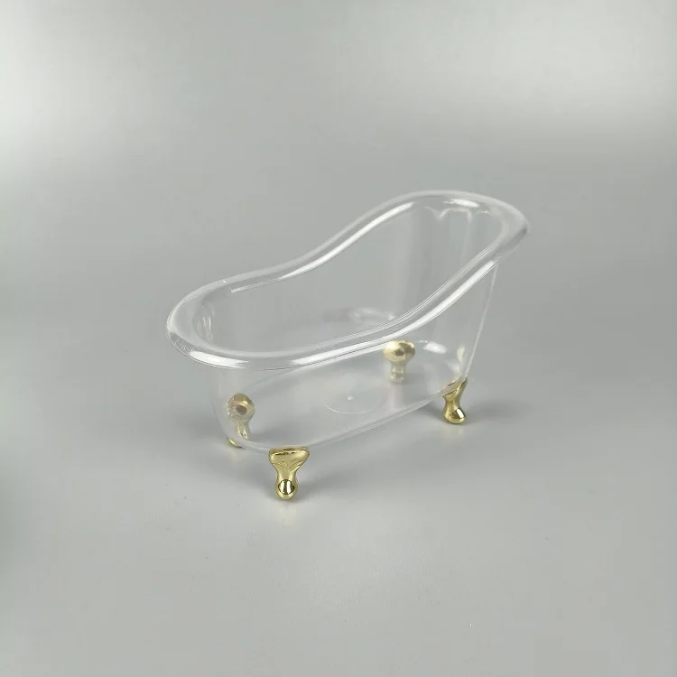 Plastic PS clear gold feet mini bathtub cosmetic bottle container/ SMALL 12*6*7cm washroom SHAMPOO soap package containers