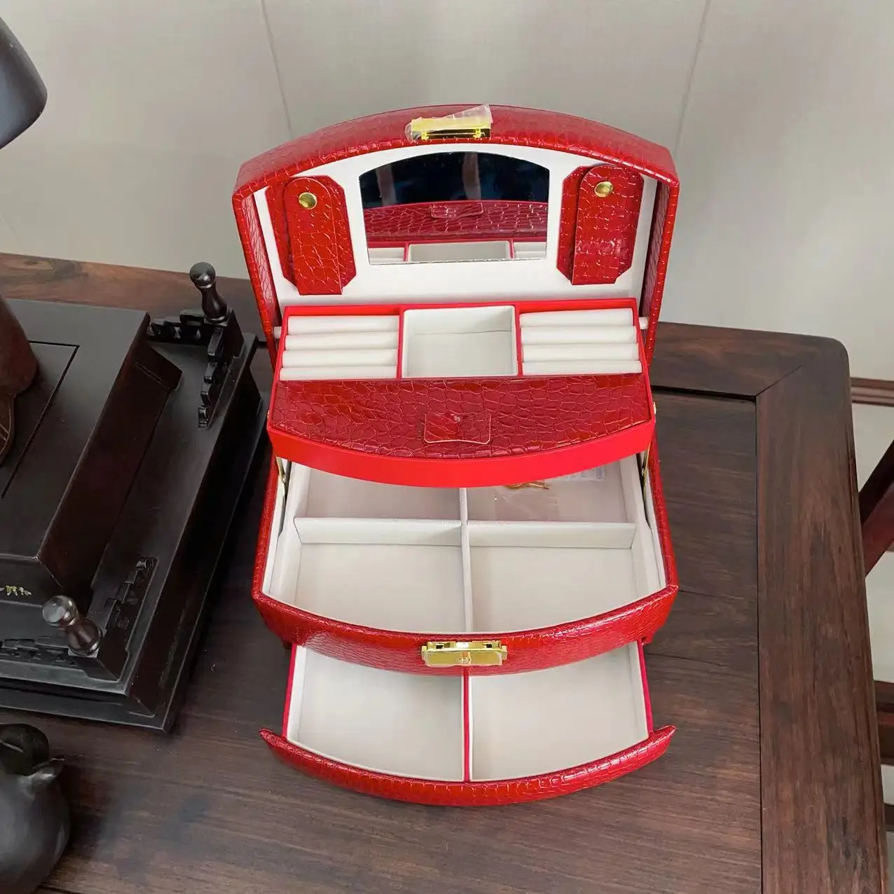 Black Antique Jewelry Display Box Leather Trinket Jewelry Storage  Drawer Packaging Box