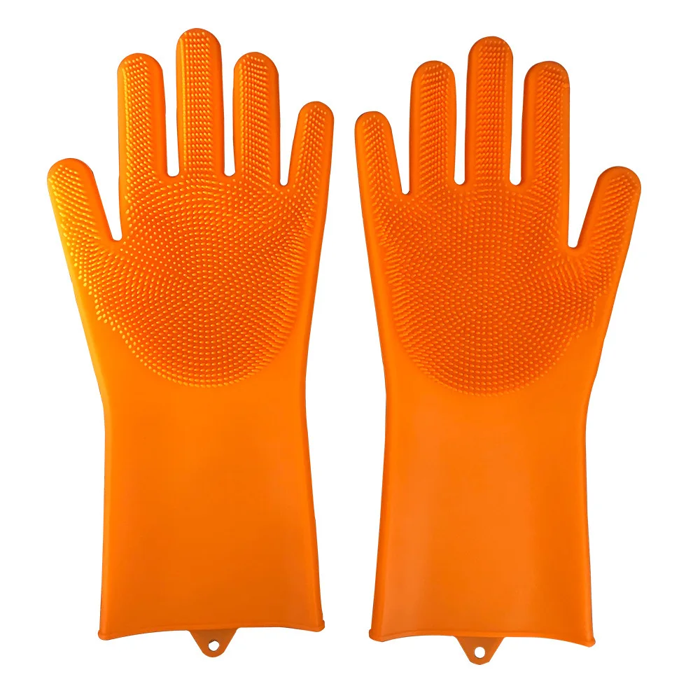 Food Grade Household Silicone Reusable Brush Gloves Rubber Scrubber Dish Washing Cleaning Dishwashing Gloves