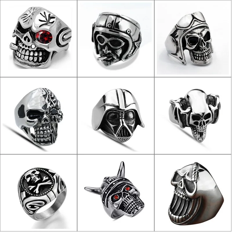 2022 New Arrival Korean Style Student Ring Domineering Single Ring Stainless Steel Skull Ring for Women Men