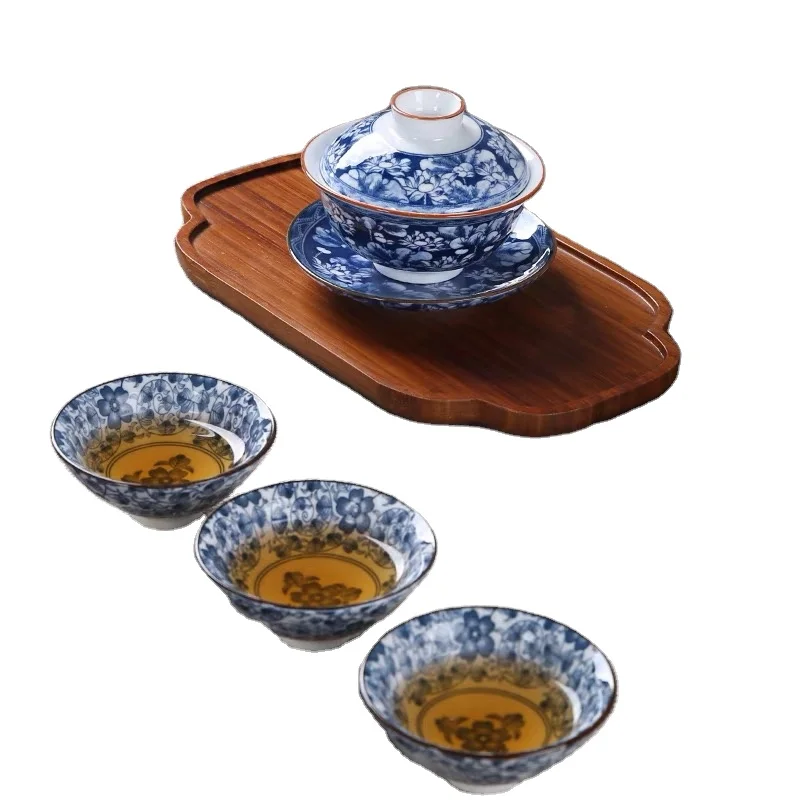  Сине-белая большая керамическая чайная чаша Gaiwan 4 дюйма чайный набор кунг-фу с 150