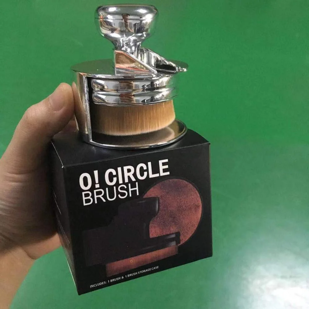 Rose Gold Custom Color Portable Powder Circle Foundation Brush With Holder Factory Wholesale Makeup Oval Brush