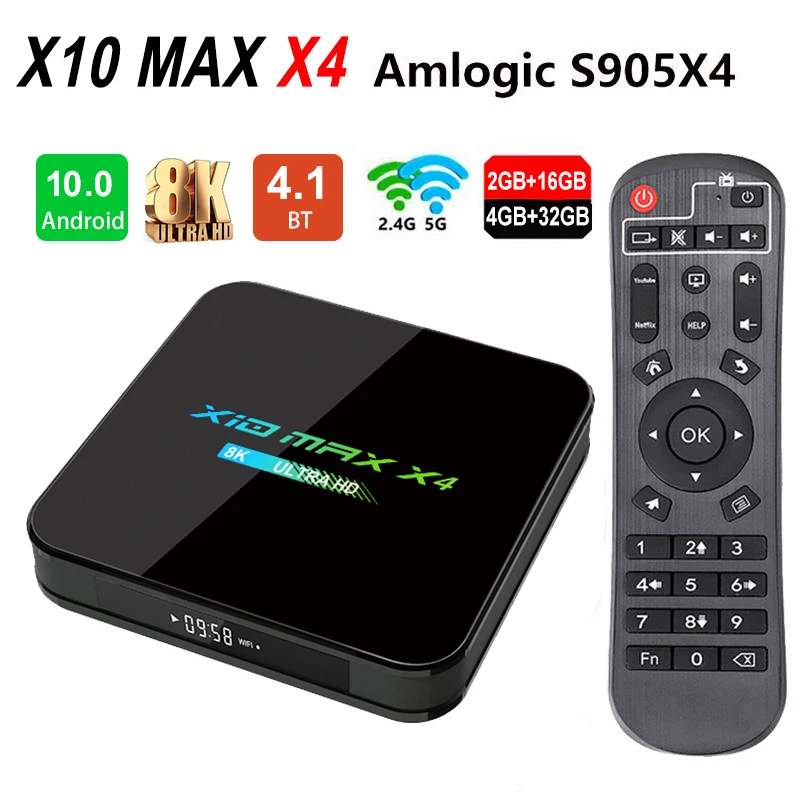  ТВ-приставка Amlogic S905X4 X10 MAX plus 4 + 32 ГБ 5G Wi-Fi BT4.0 Android 10