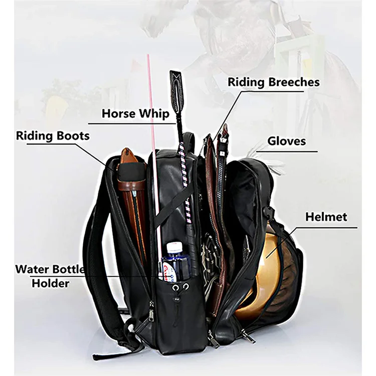PU Leather Waterproof Equestrian Backpack Horse Riding Equipment Can Put Boots Helmet Outdoor Utility Carry Bag for men women