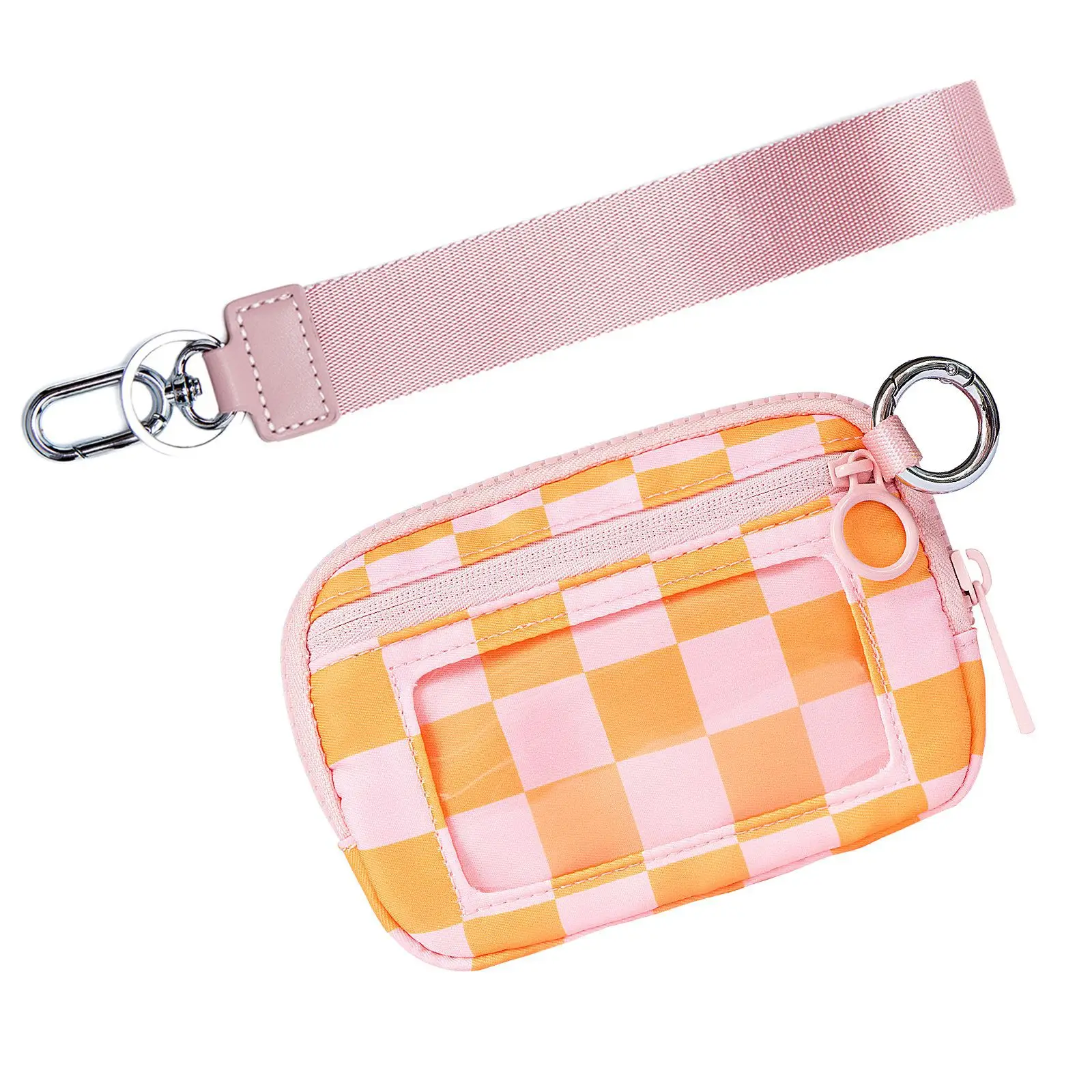 2024 New Design Factory Custom Wholesale Checker Portable Credit Card Wrist Strap Purse Mini Wallet Coin Pocket Clear bags