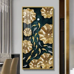 New gold leaf lotus leaf hand-painted canvas glass crystal porcelain painting
