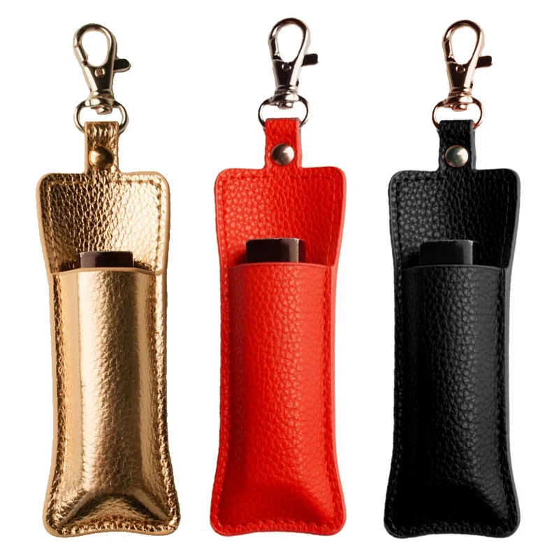 Travel Keychain Leather Mini Lipstick Holders Lip Tubes Storage Organizer Portable Cosmetic Jewelry Holder Bag