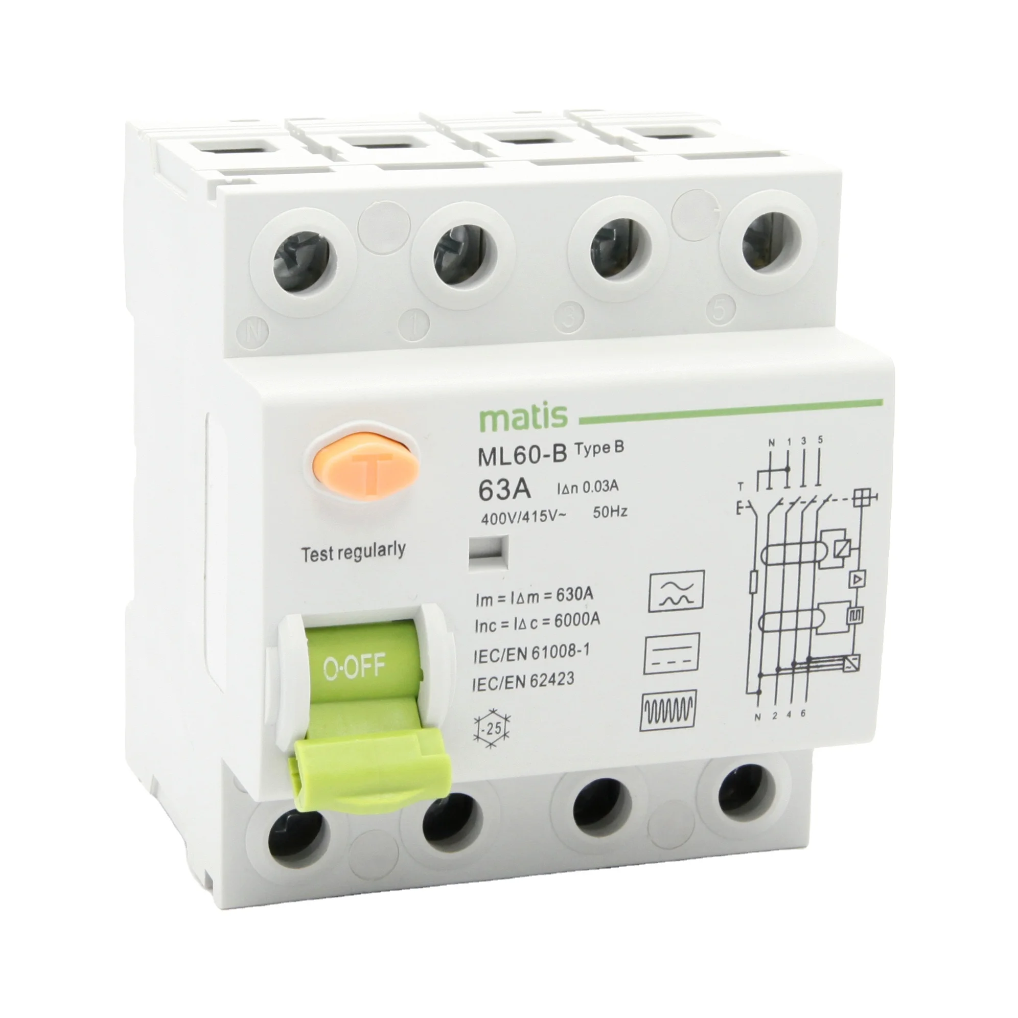 High quality RCD type B three phase 30ma type B 4p earth leakage circuit breaker residual current device breaker ev charger