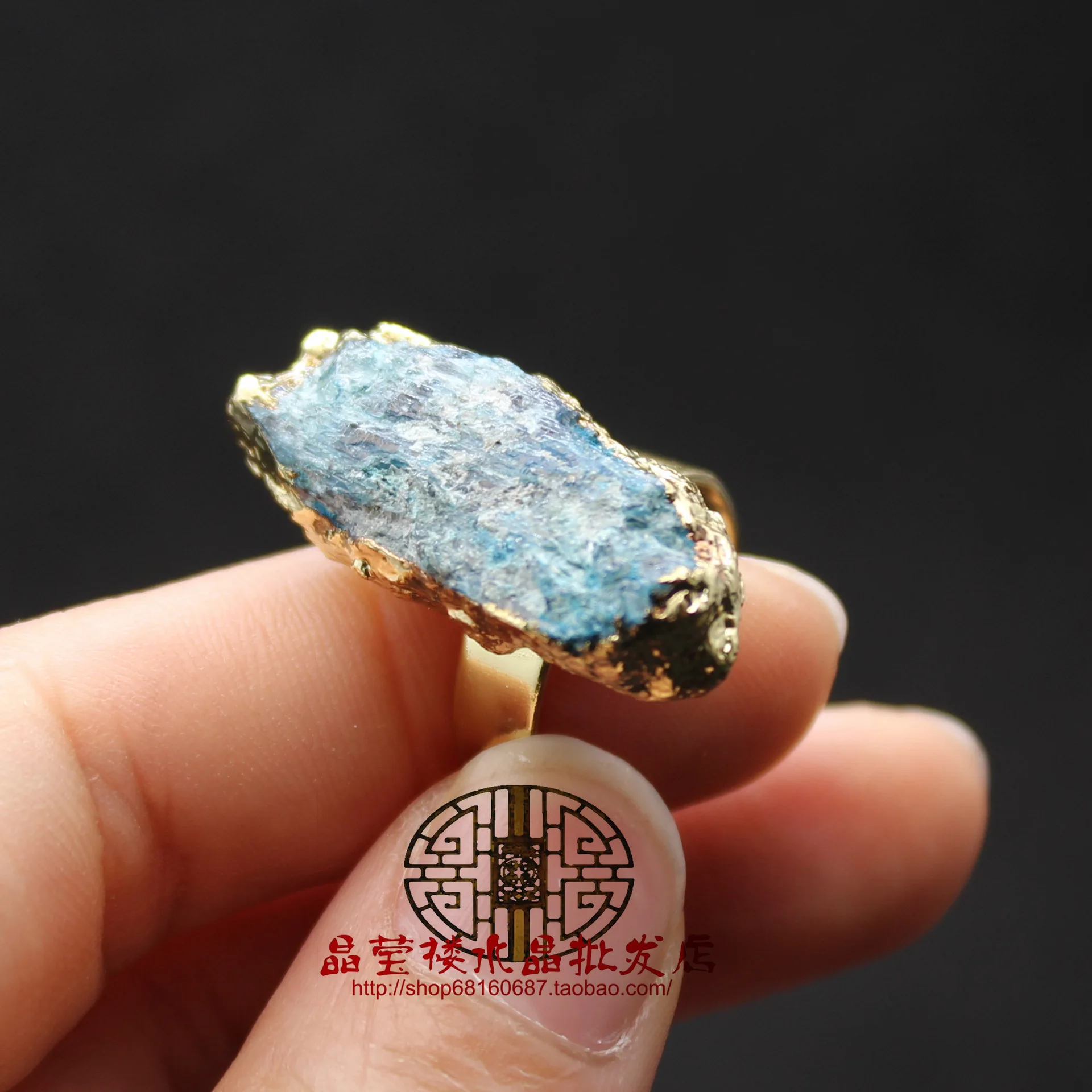 Irregular Bud Cluster Druzy Adjustable Opening Rings Blue Natural Stone Rectangular Ring