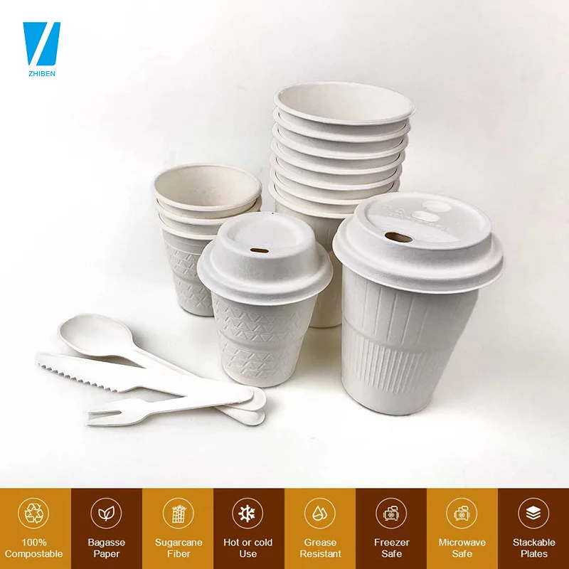 Zhiben Biodegradable disposable sugarcane bagasse pulp paper hot coffee water 80 90mm compostable eco friendly  coffee cup lids
