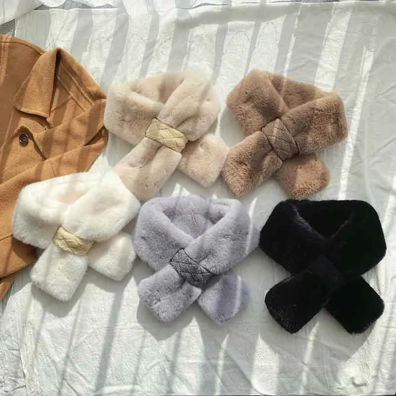 Новый Модный осенне-зимний детский милый шарф однотонный воротник из искусственного кроличьего меха теплый Рождественский