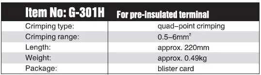 ZUPPER G-301H Hand Crimping Tool For Pre-Insulated Terminal