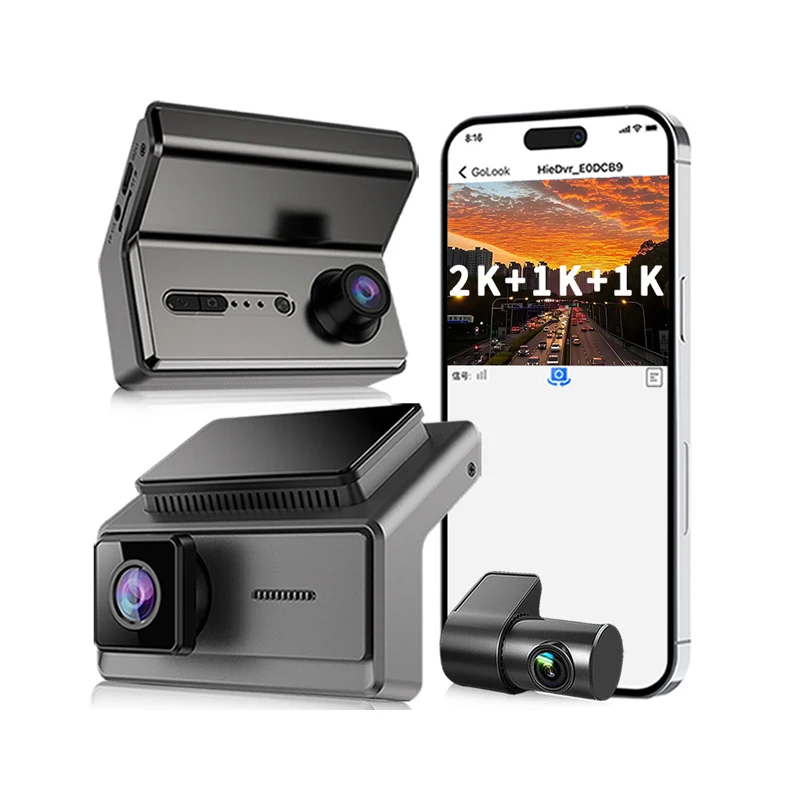 Three channels recorder real 2K resolution 1k in car back 1k dash cam wifi car dvr infrared induction wide angle full glass lens