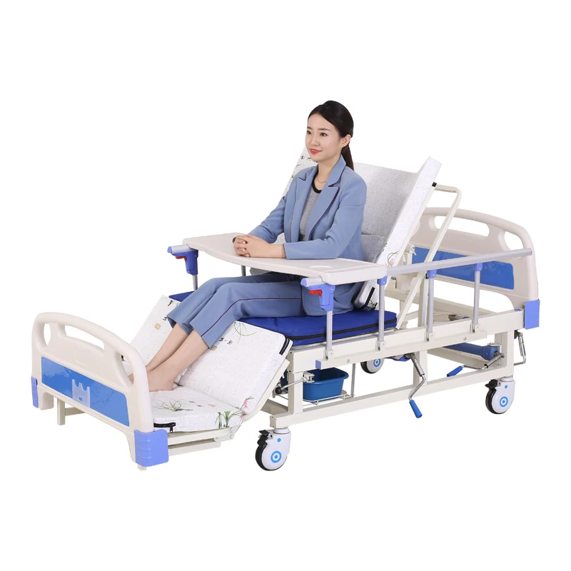 Manufacture Price ABS Luxury Manual Hospital Nursing Bed 5 Functions Full Bend Home Care Bed