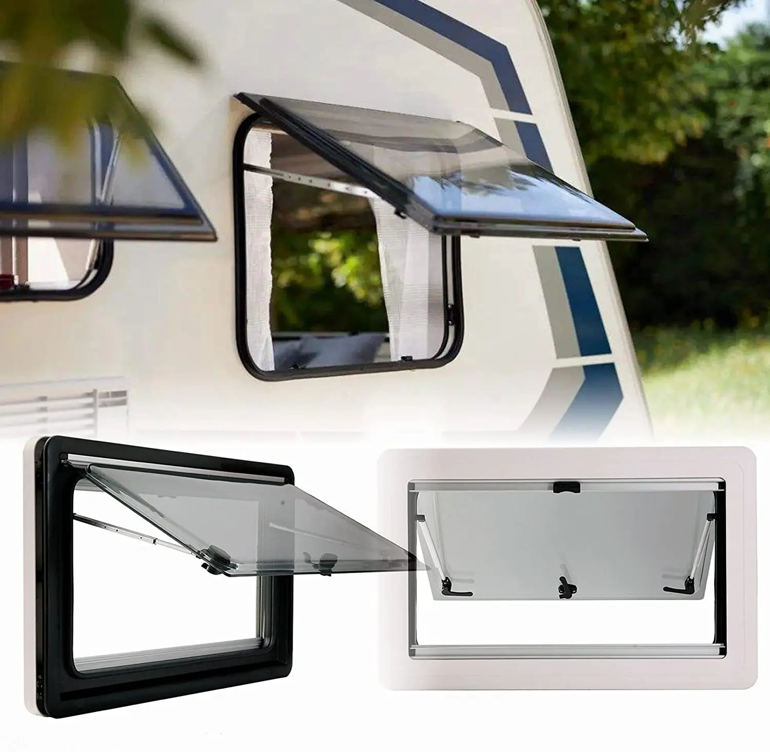 Summer discount right angle Double Glaze Acrylic aluminum alloy push out window for RV Trailer caravan Campervan