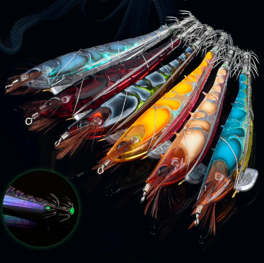 Kingdom New Design Egi Squid Jigs 100/115mm  Wholesale Luminous Saltwater Shrimp Lure Sinking Squid Jigging With Wire For Sale