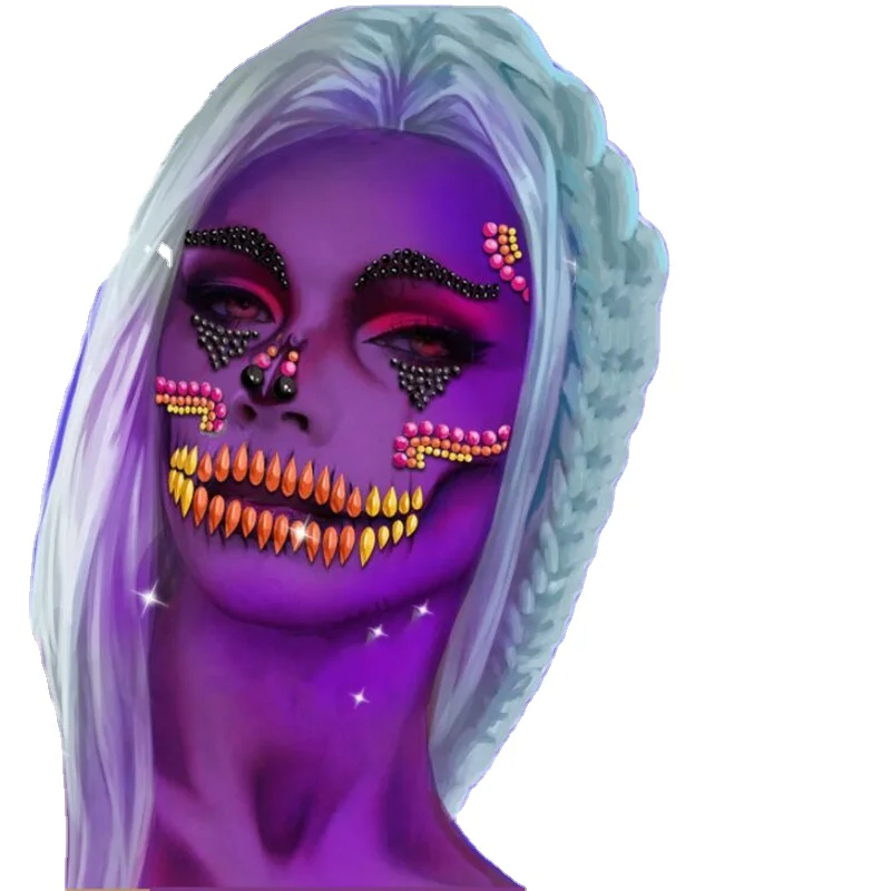 Custom Diamond Jewelry Rhinestone Crystal Halloween Face Temporary Tattoo Sticker