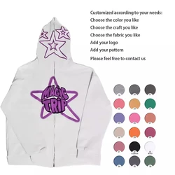 Custom Logo Puff Printing Men Hoodie Oversized Streetwear 100% Cotton French Terry Casual Zip Hoodie With Custom Design Clothing