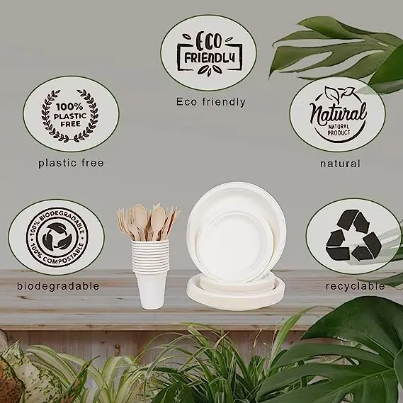 Wholesale  Disposable cutlery  Recycled Paper Plates Cutlery Biodegradable Dinnerware Set for Party Picnic