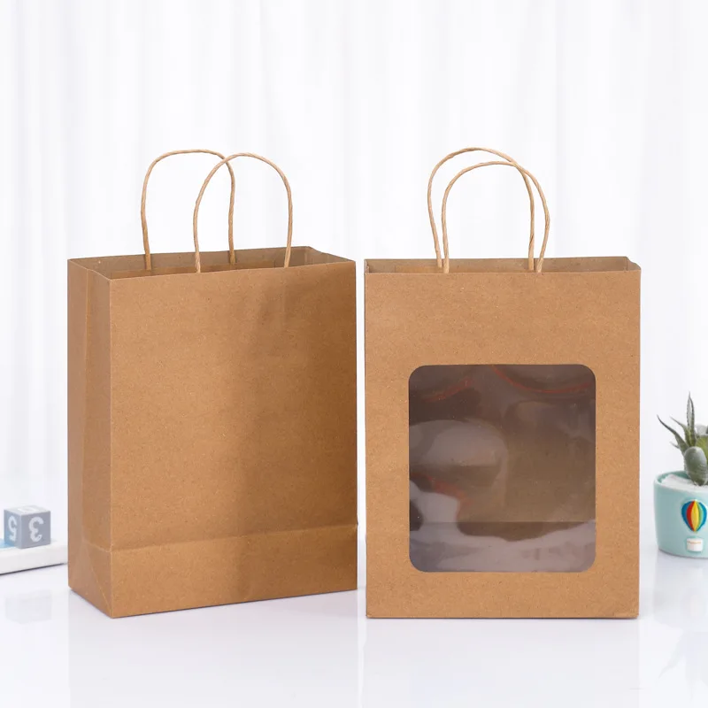 China Manufacturer 100% biodegradable Clear Window Brown Kraft Paper Bags Custom Print Logo