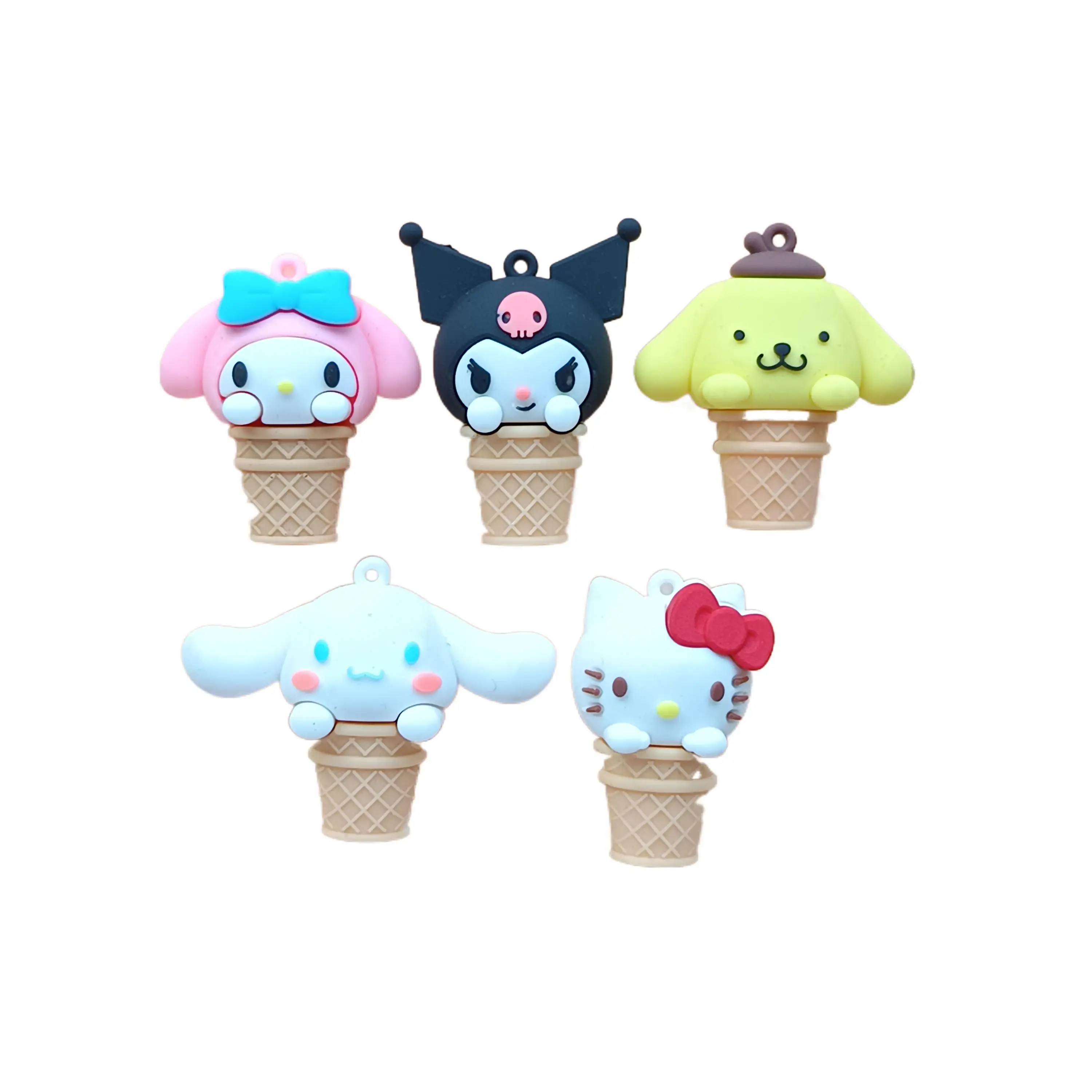 Factory Customization wholesale PVC Mini cartoon Anime ice-cream Kitty  keychain doll key ring accessories Car Pendant