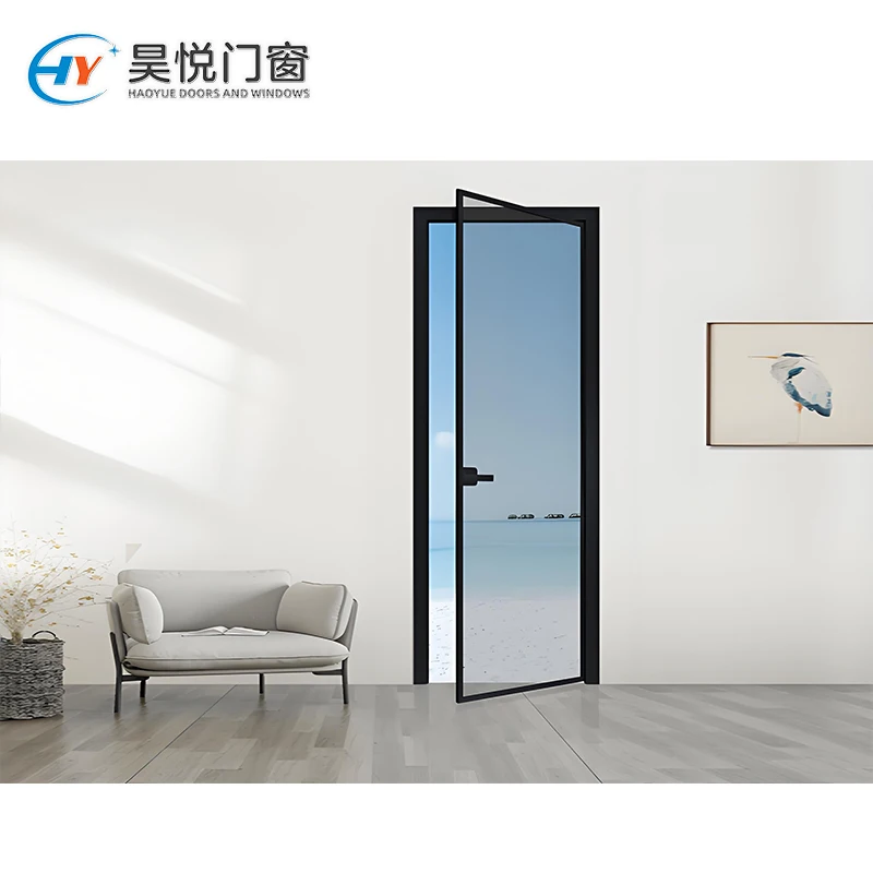 2024 Modern Bathroom Casement Office Door with Clear Glass Swing Mirror Entry Aluminum Front Design Modern Style Casement Door