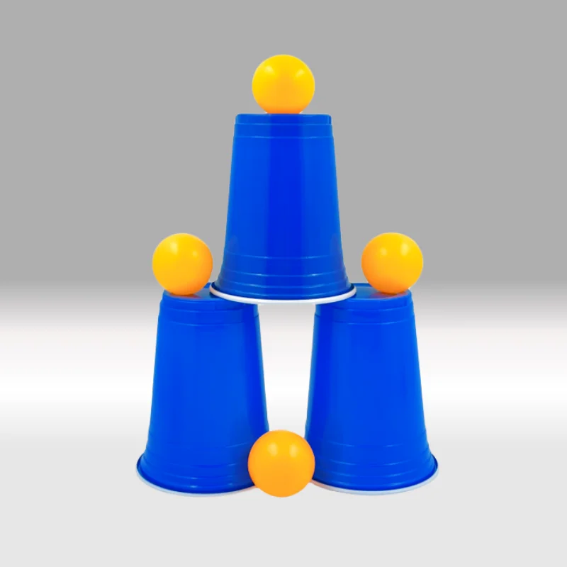 Customized logo vasos de plastico double color pink game Disposable plastic blue Cups with table tennis pingpong ball party cups