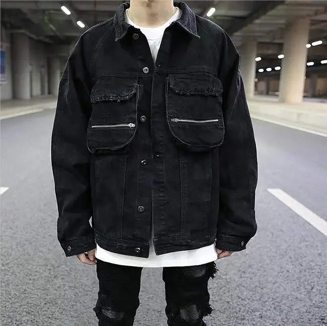 black quality denim jacket men boys jeans spring autumn denim jacket men