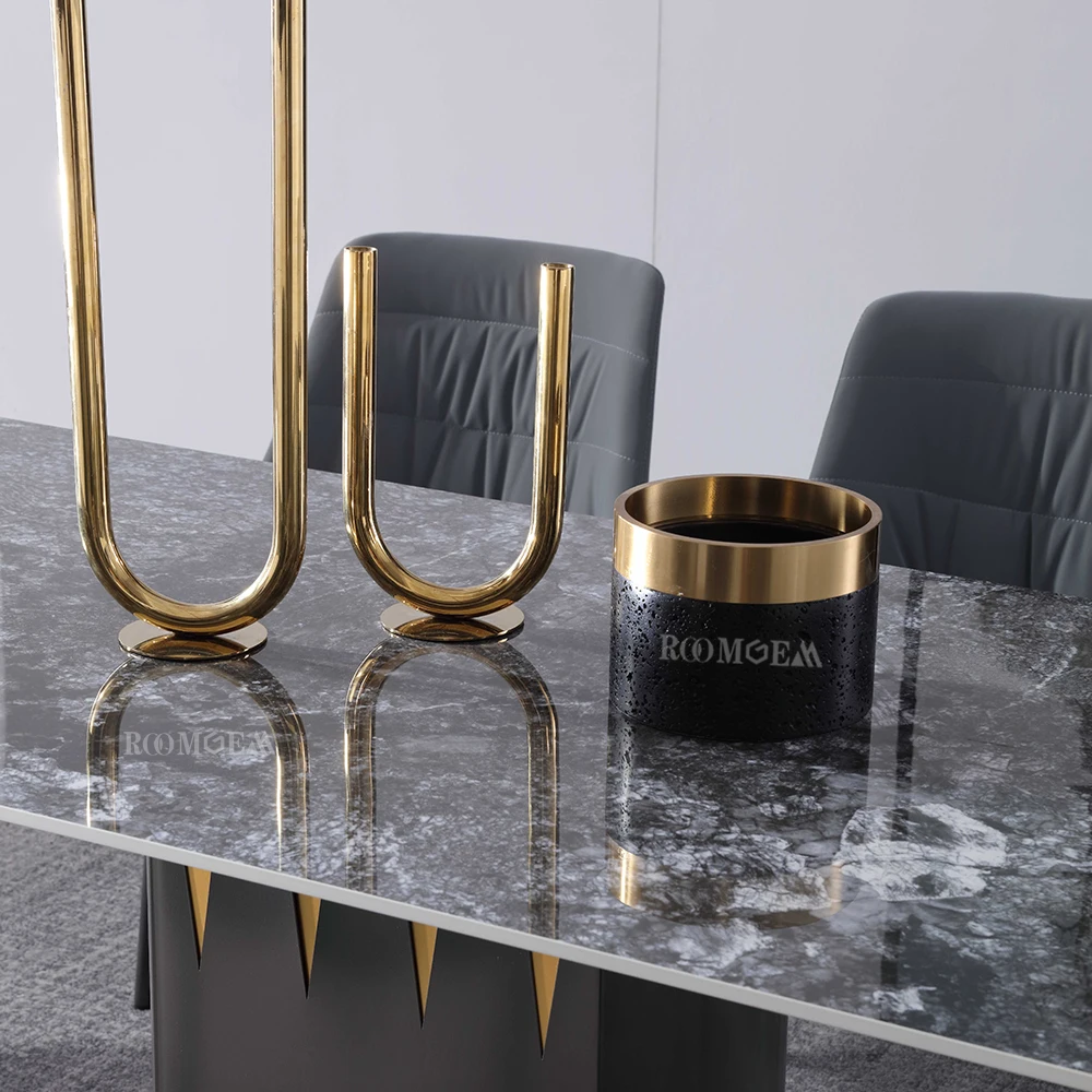 Black Marble Top Rectangle Long Dining Table With 6 Chairs Restaurant Home Use Tables Furniture