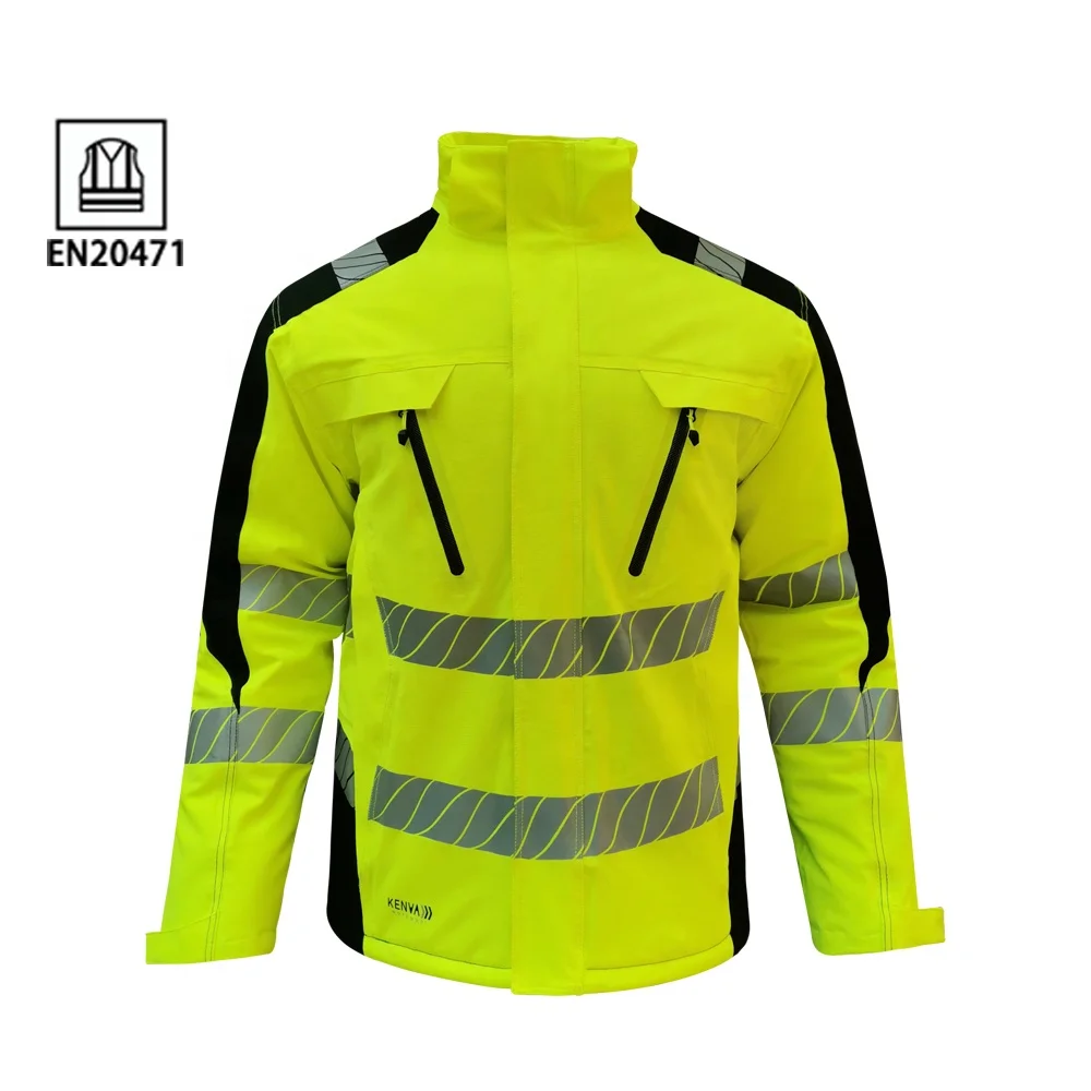 Mens high quality winter OEM puffy bomber jacket hi vis reflective safety jacket