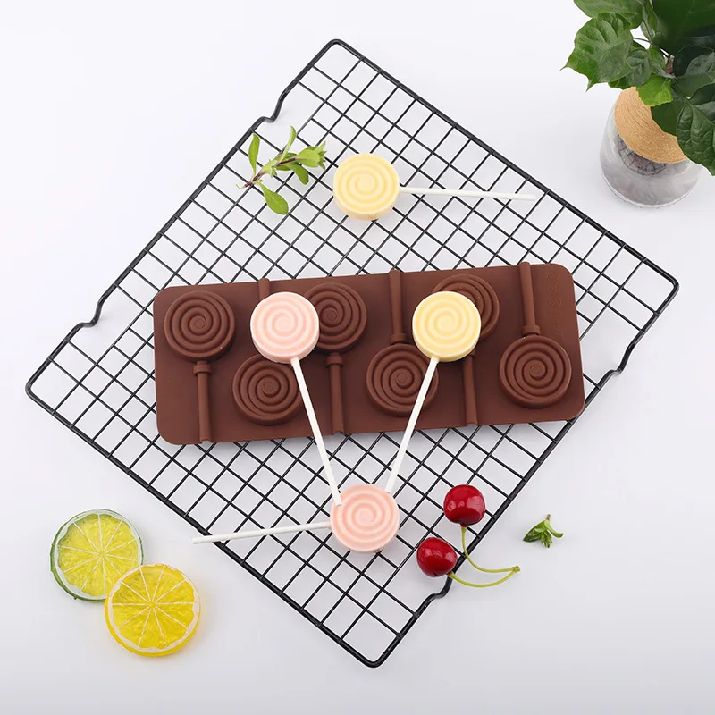6 cavity spiral silicone hard candy molds round lollipop mold silicone