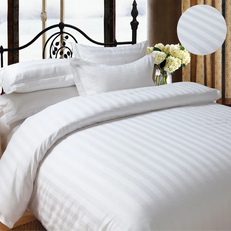 Hotel sheet cotton extra wide width fabric for bedding sateen stripe 0.5cm 1cm 3cm