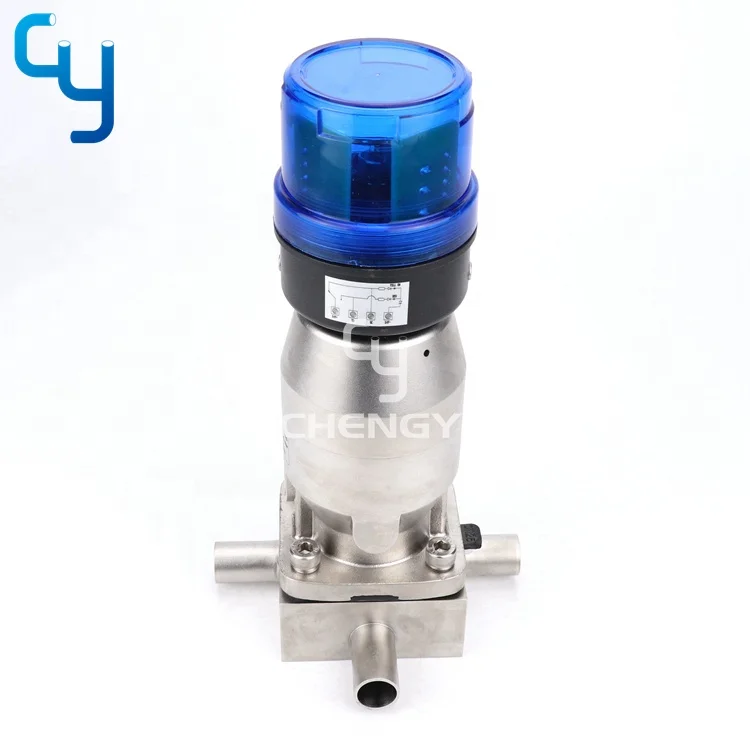 Sanitary stainless steel forged aseptic T - shaped 3 way diaphragm valve with position indicator