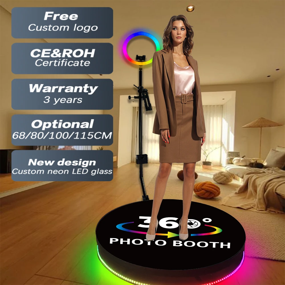 68cm 360 photo booth Free accessories Adjustable Revolve Selfie booth for Party wireless automatic rotating ipad photobooth
