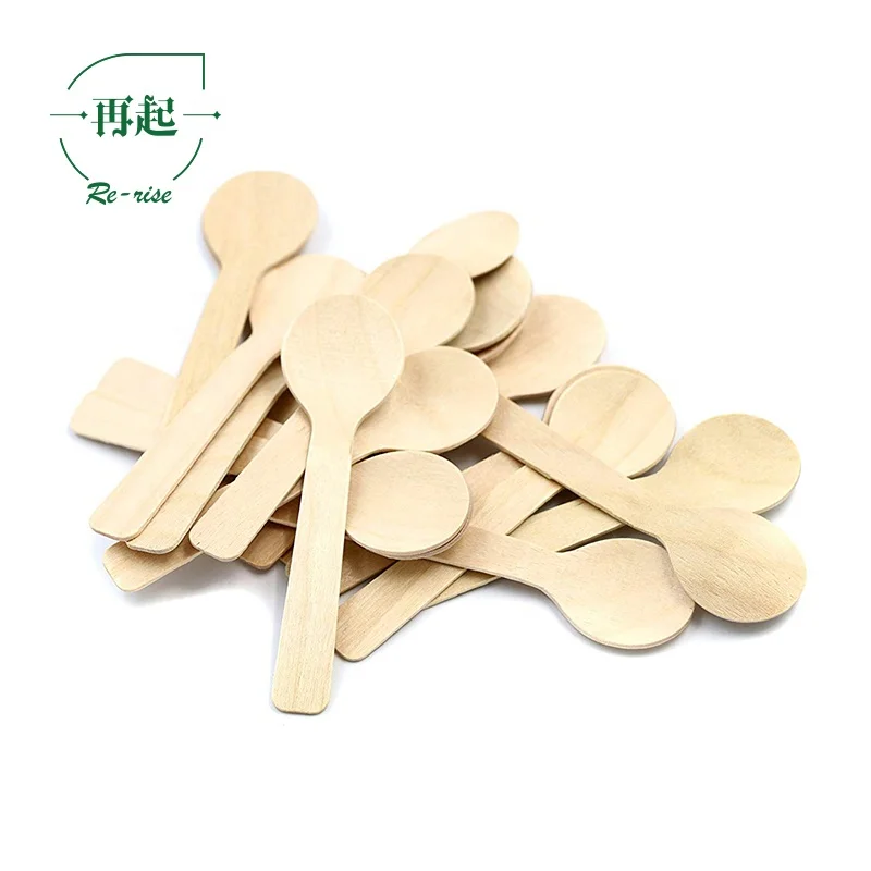10cm or 100mm or 4 Inch Small Mini Lovely Eco-friendly Disposable Biodegradable Birch Wood Round Ice Cream Spoon