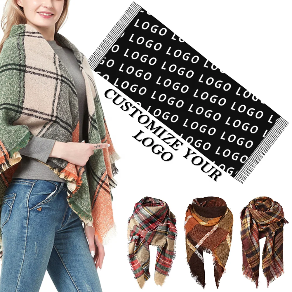 Custom Logo Triangle Scarf Winter Warm Neck Knitted Shawl Fleece Lined Round Scarf Gift