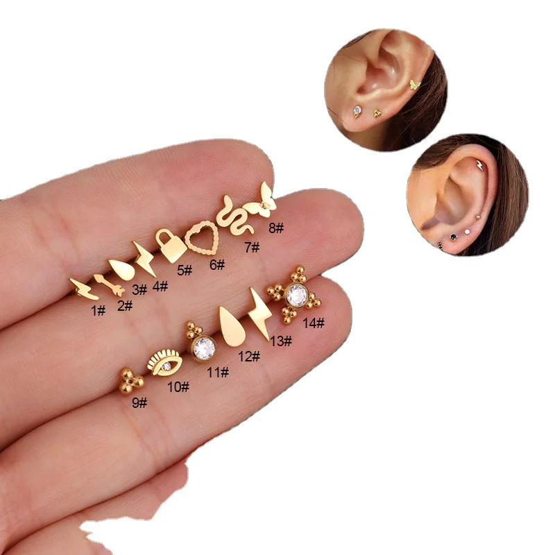 Stainless Steel Lighting Ear Cartilage Earring Helix Piercing Jewelry Rook Conch Tragus Screw Back Stud