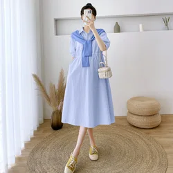 High quality Belt Yellow Women Loose Clothes Casual Elegant Pregnant Maternity dress