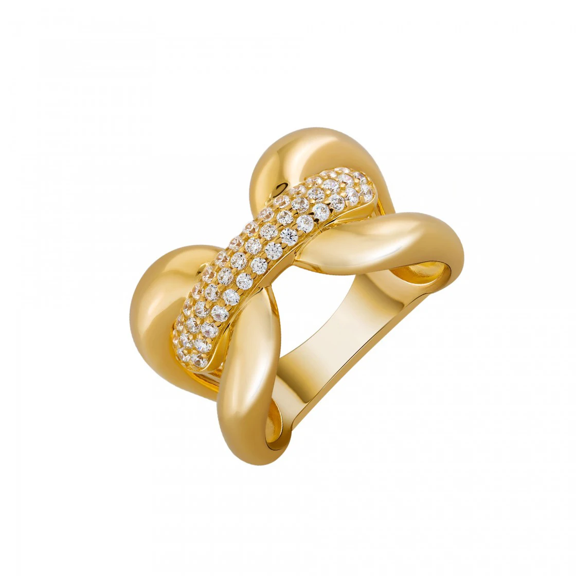 925 Sterling Silver 14K 18K Gold Plated Women Jewelry CZ Pave Love Knot Lock Ring